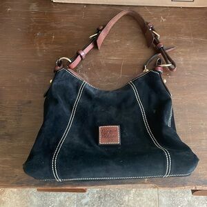 Dooney & Bourke 1975 Black Suede and Brown Leather Shoulder Bag